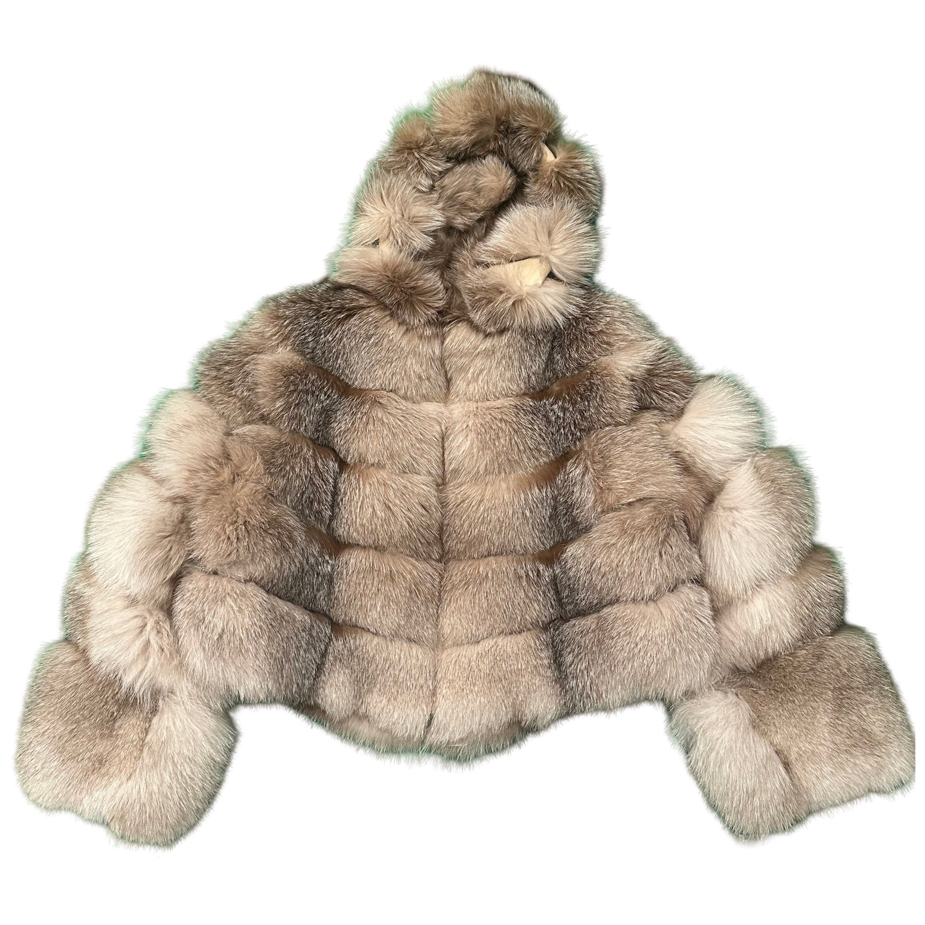 Kashani Women's Natural Fox Fur Hooded Copped Jacket – Dudes Boutique