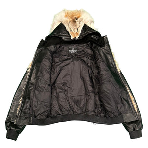 Kashani Coyote Head Fur Black Lambskin Leather Jacket - Dudes Boutique