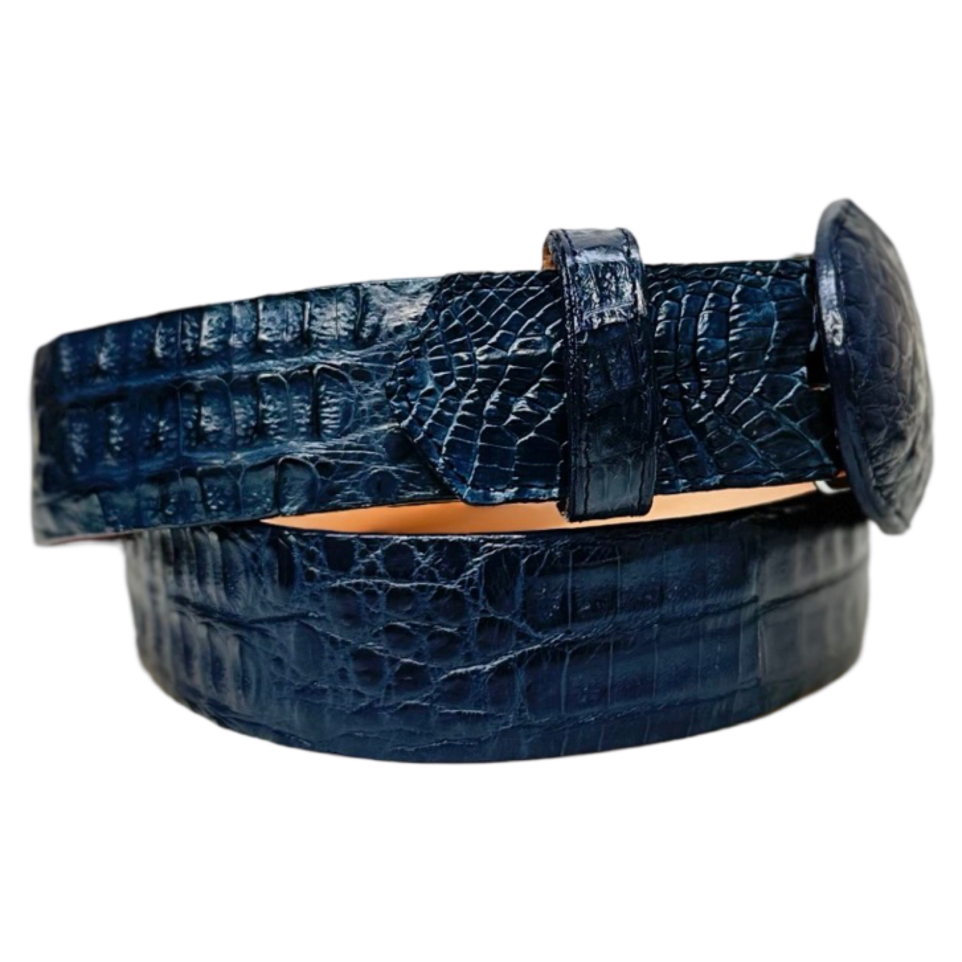 Los Altos Navy Blue Caiman Crocodile Belt - Dudes Boutique