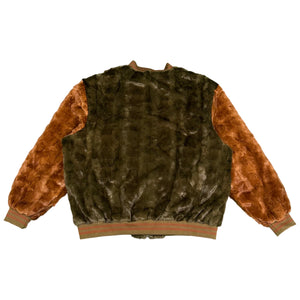 Kashani Olive/Whiskey Diamond Cut Mink Fur Bomber Jacket - Dudes Boutique