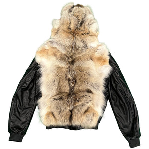 Kashani Coyote Head Fur Black Lambskin Leather Jacket - Dudes Boutique