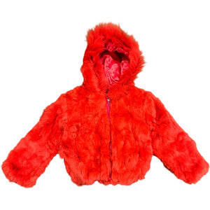 Kashani Kids Orange Rabbit Fur Hooded Jacket - Dudes Boutique