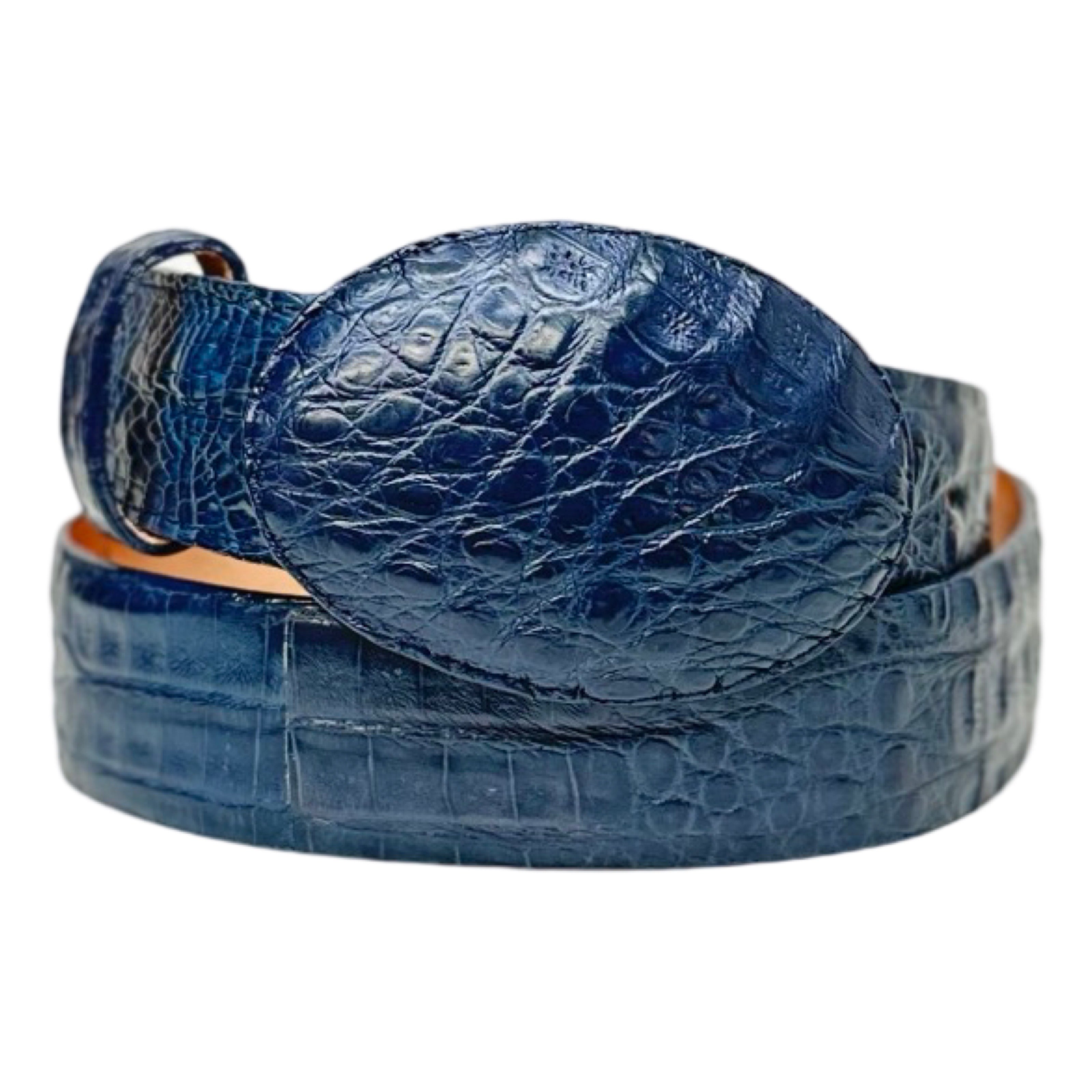 Los Altos Navy Blue Caiman Crocodile Belt - Dudes Boutique