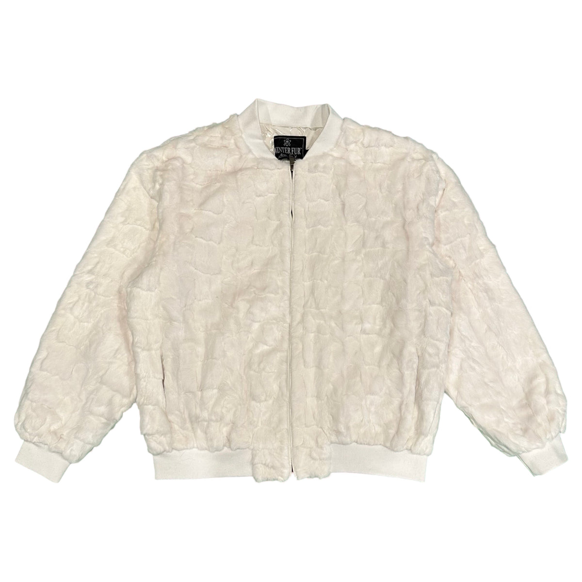 Kashani White Diamond Cut Mink Fur Bomber Jacket - Dudes Boutique