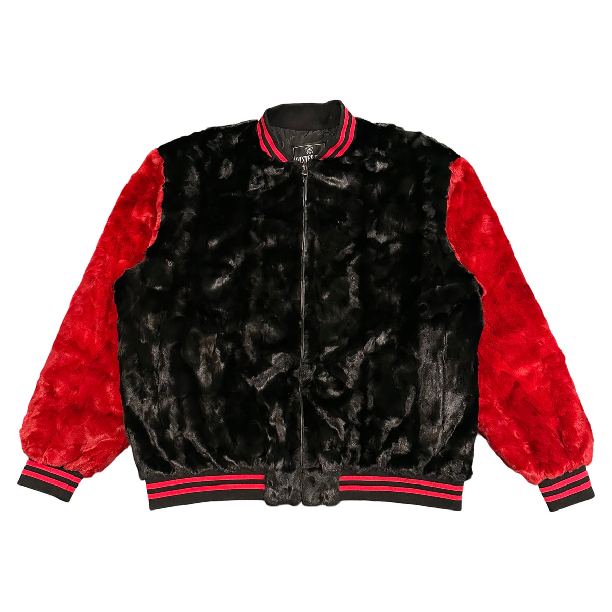 Kashani Black/Red Diamond Cut Mink Fur Bomber Jacket - Dudes Boutique