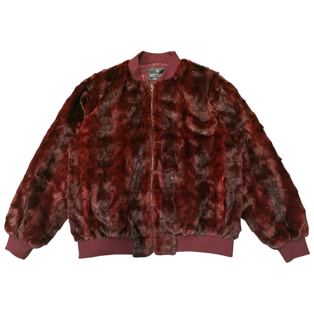 Kashani Burgundy Diamond Cut Mink Fur Bomber Jacket - Dudes Boutique