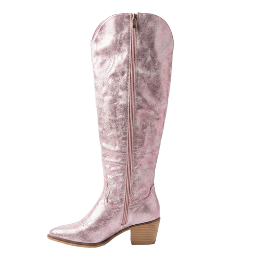 Pierre Dumas Metallic Pink Crackle Knee-High Western Boots