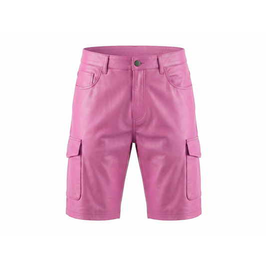 Kashani Pink Lambskin Leather Cargo Shorts