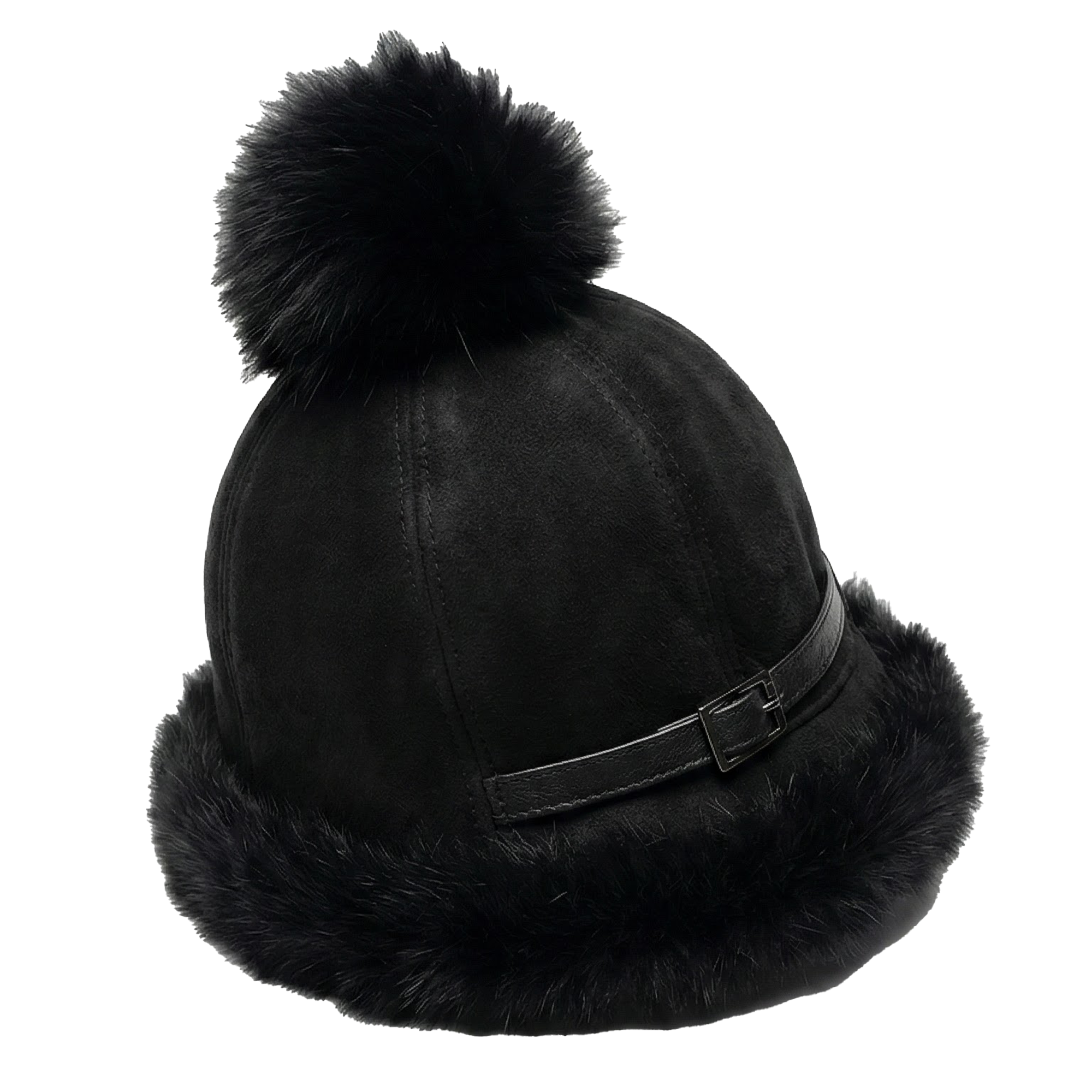 Kashani Black Pom Pom Shearling Winter Hat