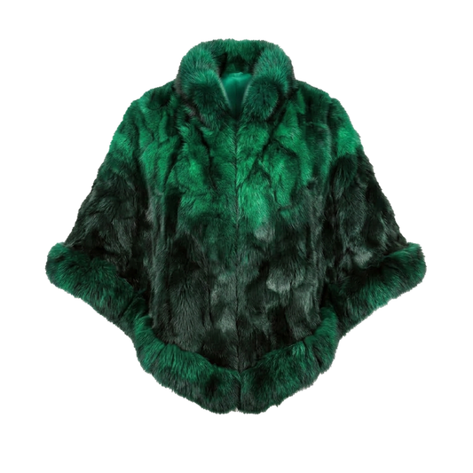 Kashani Women's Green / Black Fox Fur Poncho