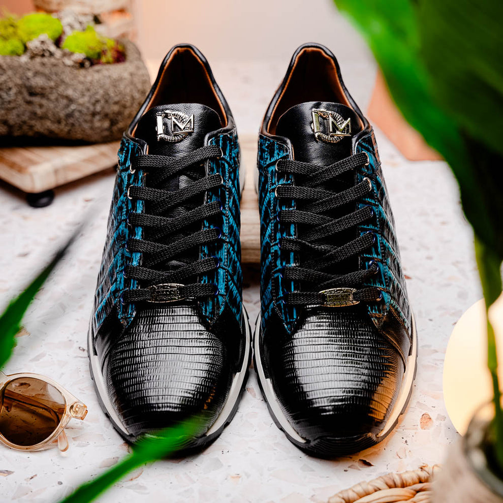 Marco Di Milano Portici Blue Caiman Crocodile Lizard Sneakers