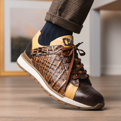 Marco Di Milano Portici Orix Brown Caiman Crocodile & Lizard Sneakers - Dudes Boutique