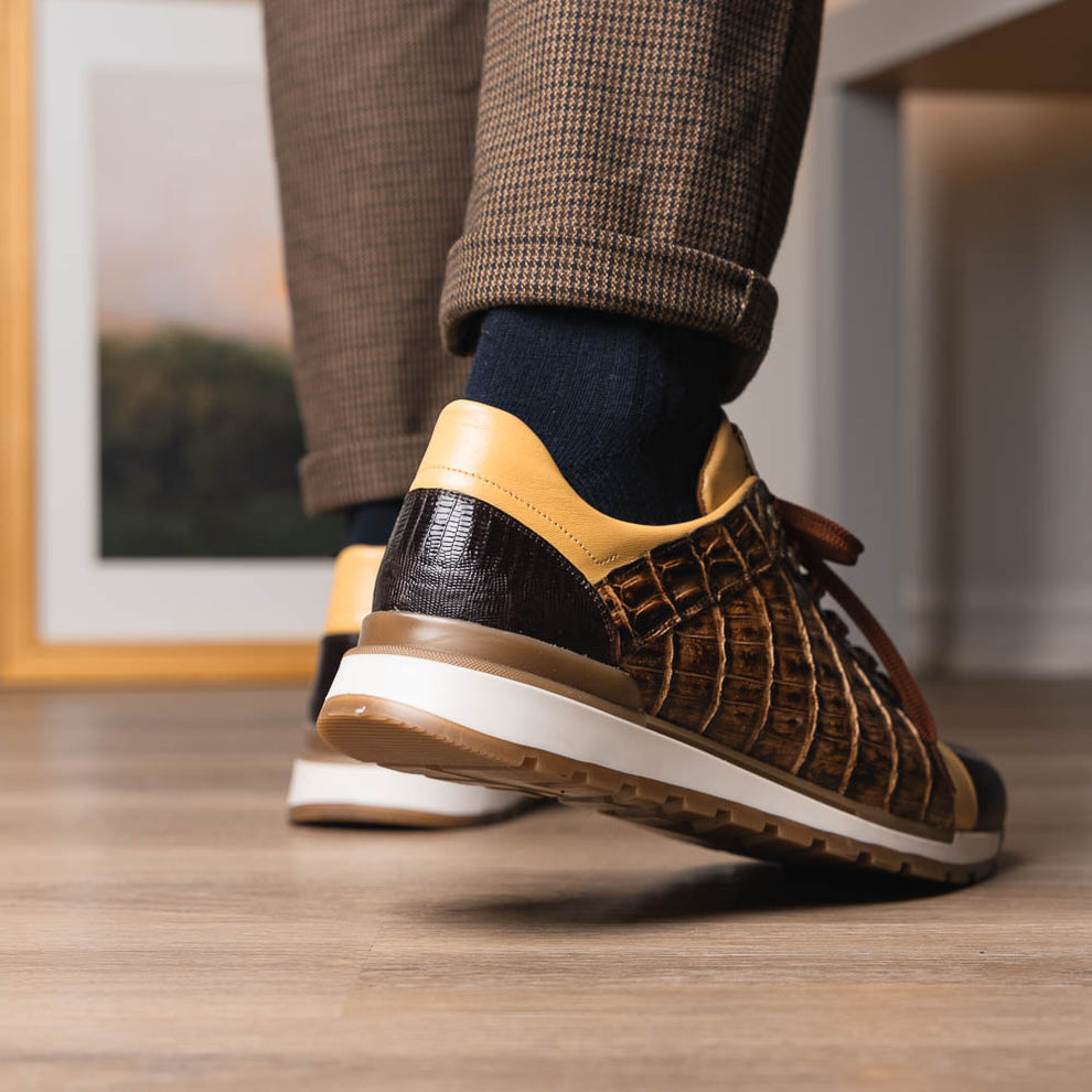 Marco Di Milano Portici Orix Brown Caiman Crocodile & Lizard Sneakers - Dudes Boutique