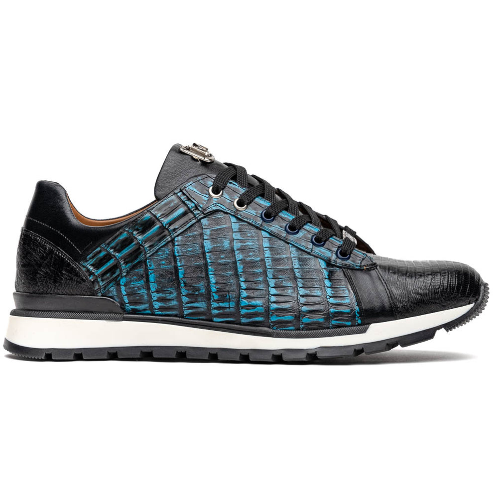 Marco Di Milano Portici Blue Caiman Crocodile & Lizard Sneakers - Dudes Boutique