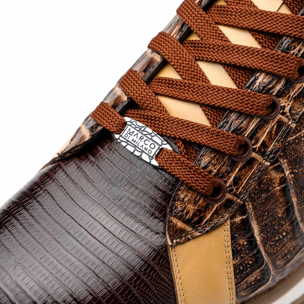 Marco Di Milano Portici Orix Brown Caiman Crocodile & Lizard Sneakers - Dudes Boutique