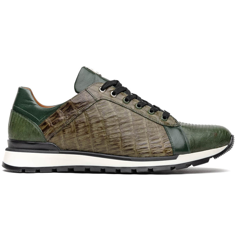 Marco Di Milano Portici Olive Green Caiman Crocodile & Lizard Sneakers - Dudes Boutique