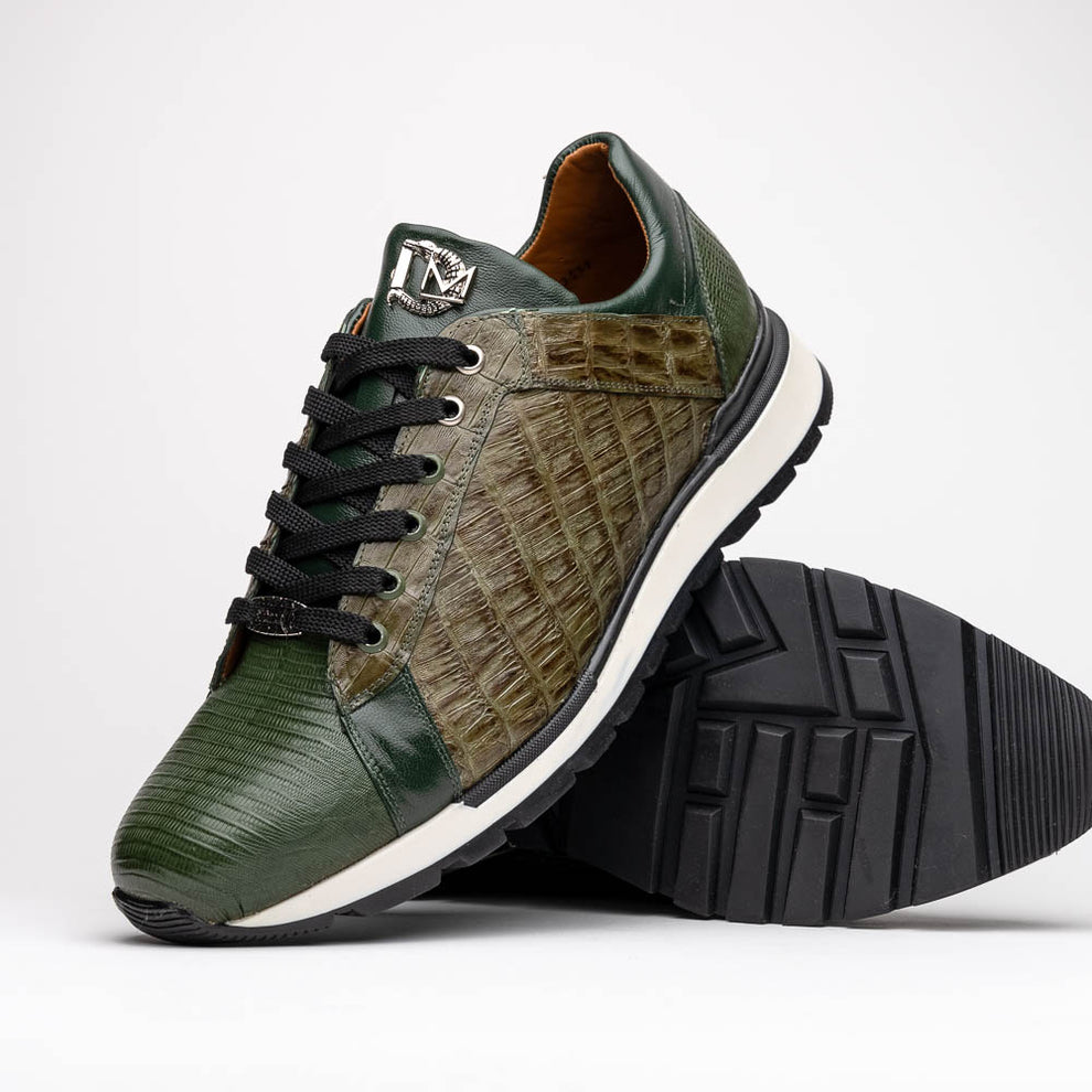 Marco Di Milano Portici Olive Green Caiman Crocodile & Lizard Sneakers - Dudes Boutique