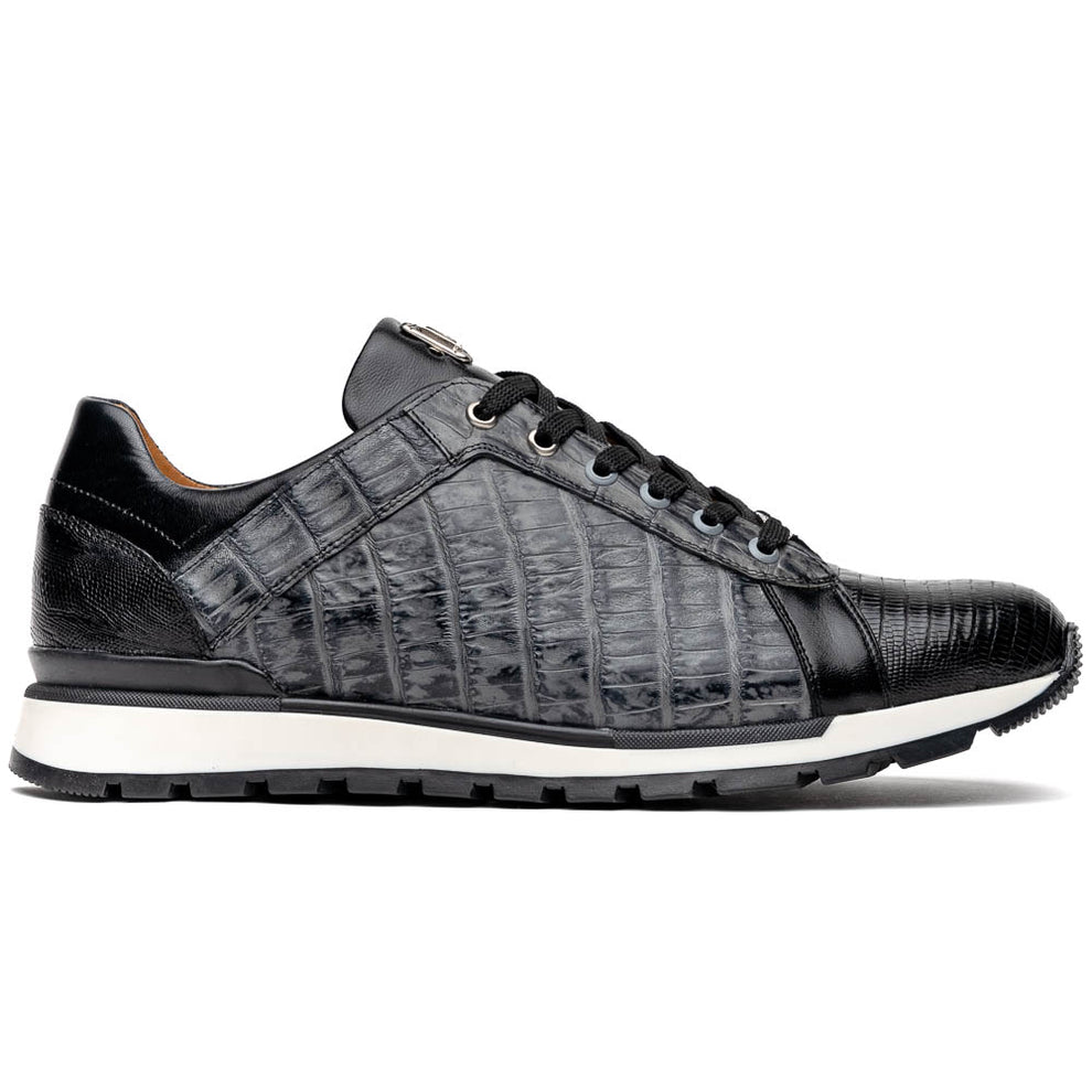 Marco Di Milano Portici Grey/Black Caiman Crocodile & Lizard Sneakers - Dudes Boutique