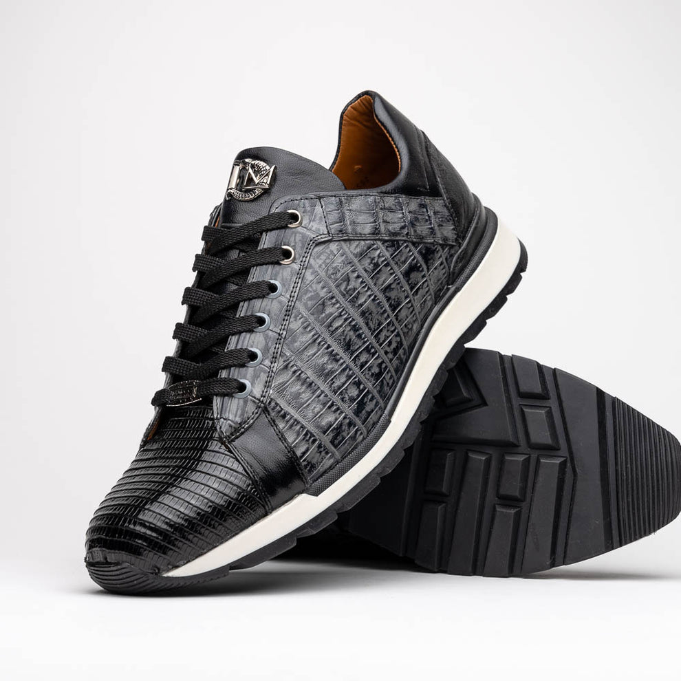 Marco Di Milano Portici Grey/Black Caiman Crocodile & Lizard Sneakers - Dudes Boutique