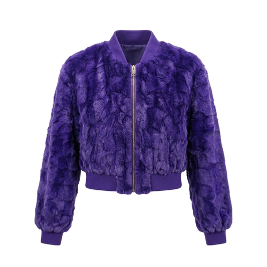 Kashani Women’s Purple Diamond Cut Mink Cropped Bomber Jacket