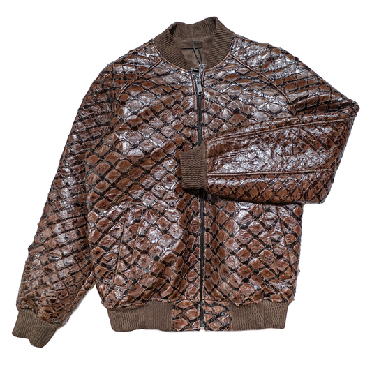 Marco Di Milano Brown Genuine Pirarucu Fish Bomber Jacket
