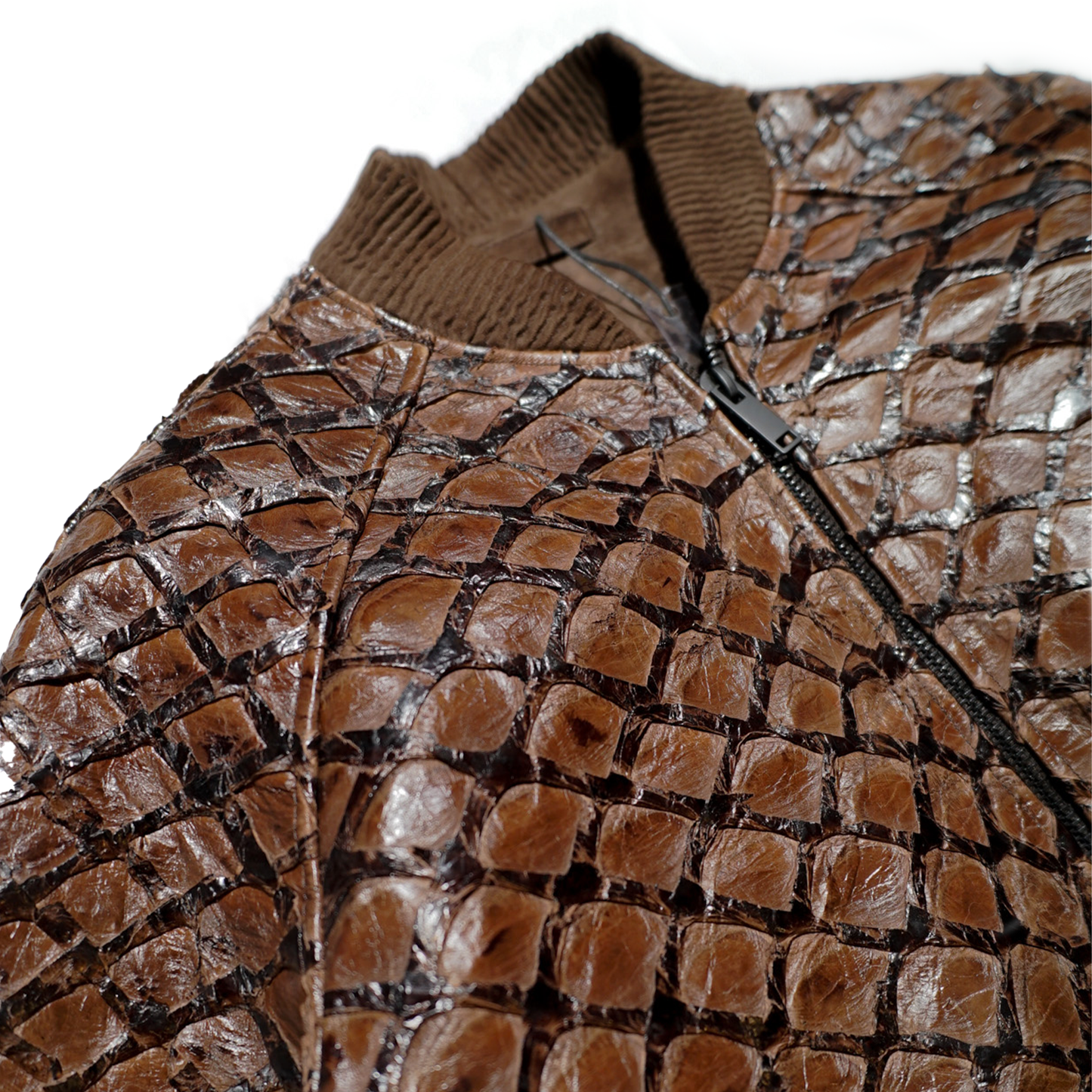 Marco Di Milano Brown Genuine Pirarucu Fish Bomber Jacket