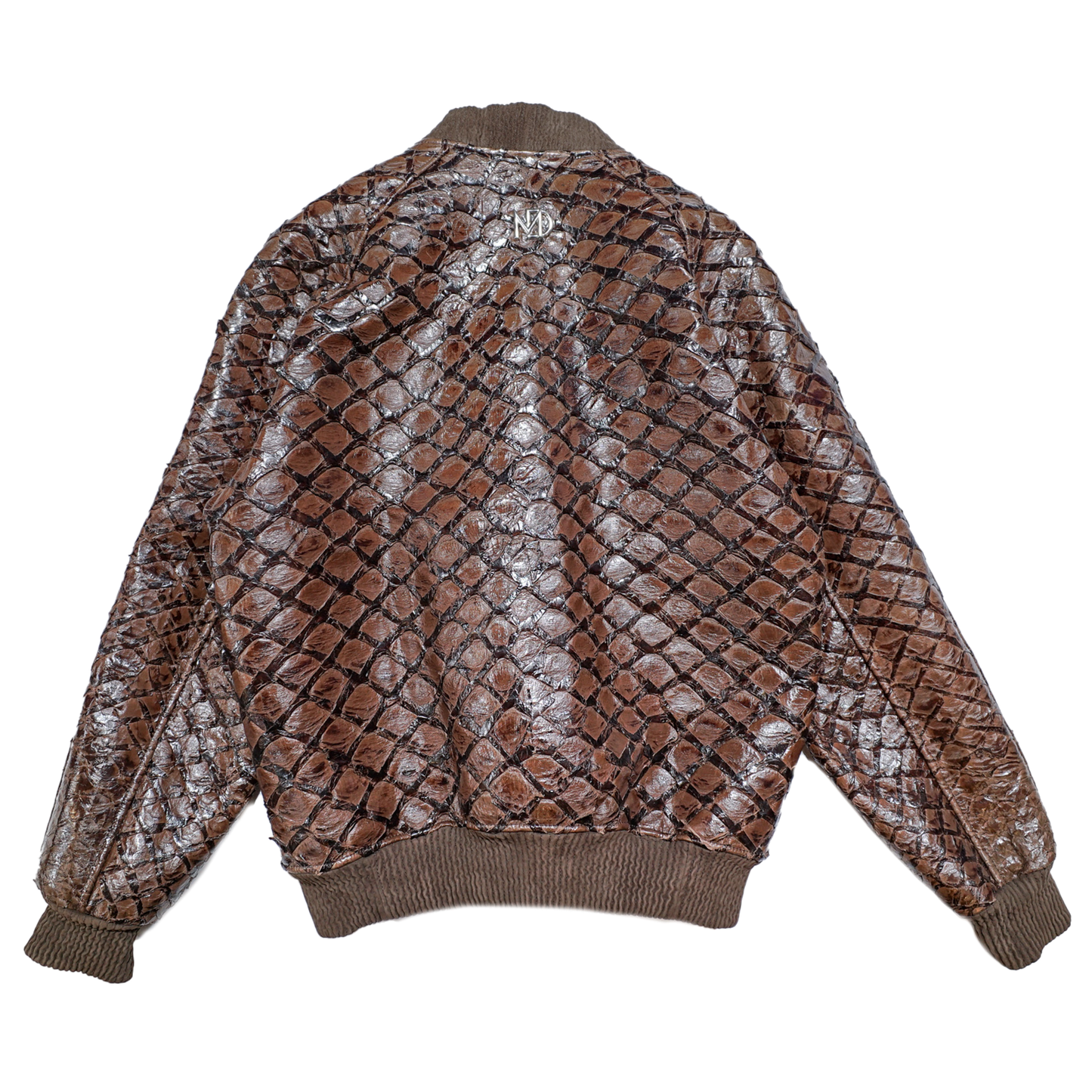 Marco Di Milano Brown Genuine Pirarucu Fish Bomber Jacket