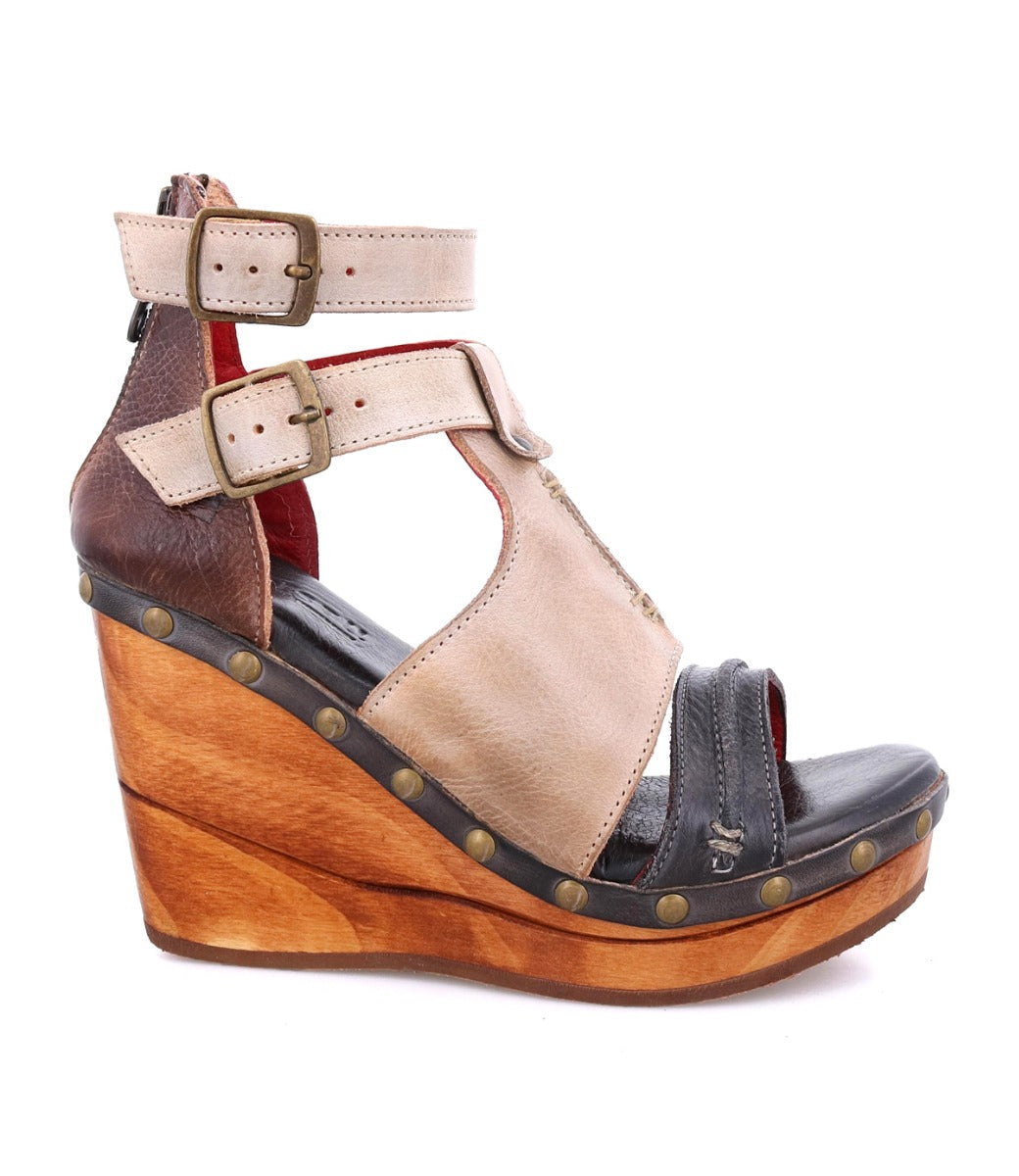 Bedstu Women's 'Princess' Rustic Leather Wooden Wedge Heels - Dudes Boutique