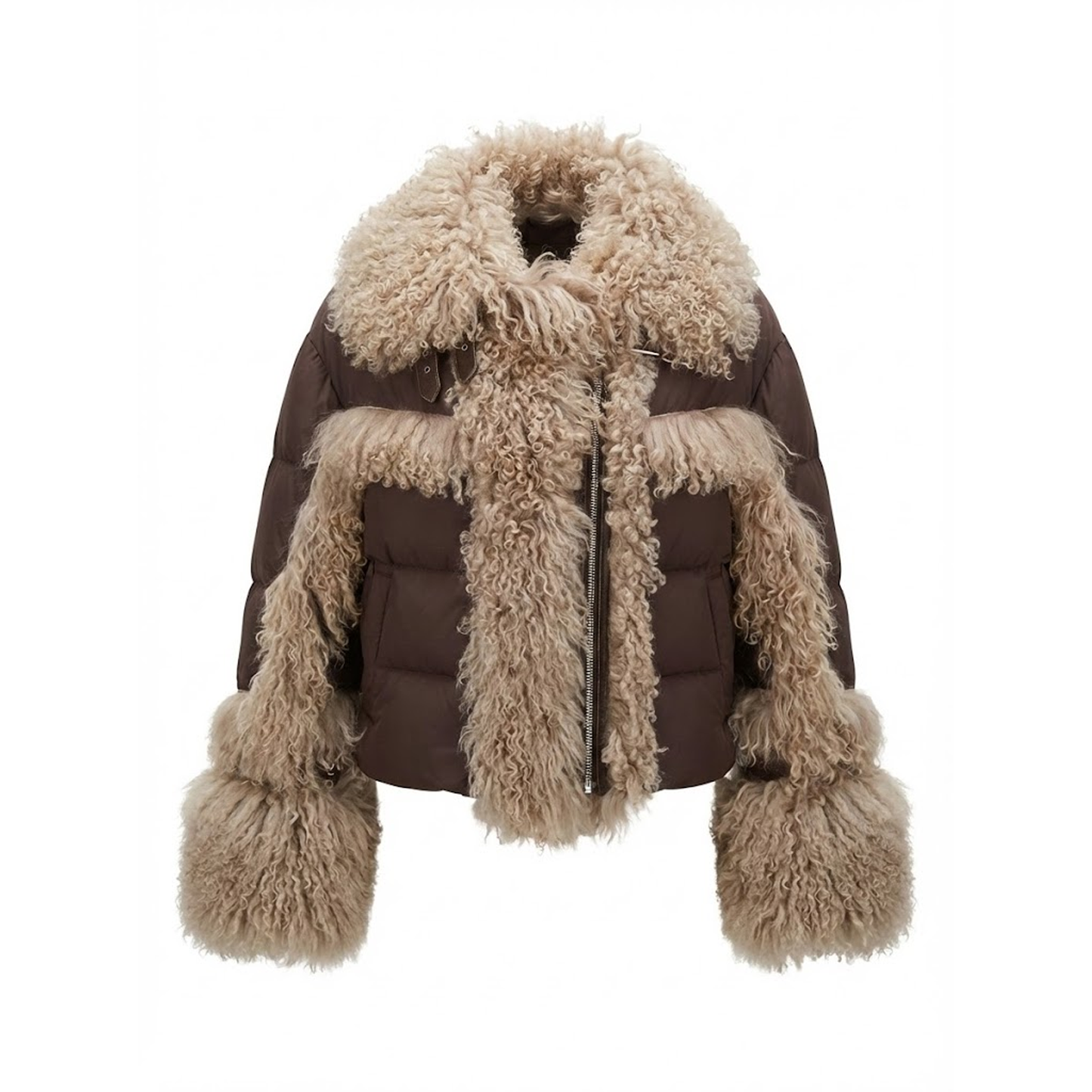 Kashani Women's Mongolian Lamb Trim Puffer Jacket
