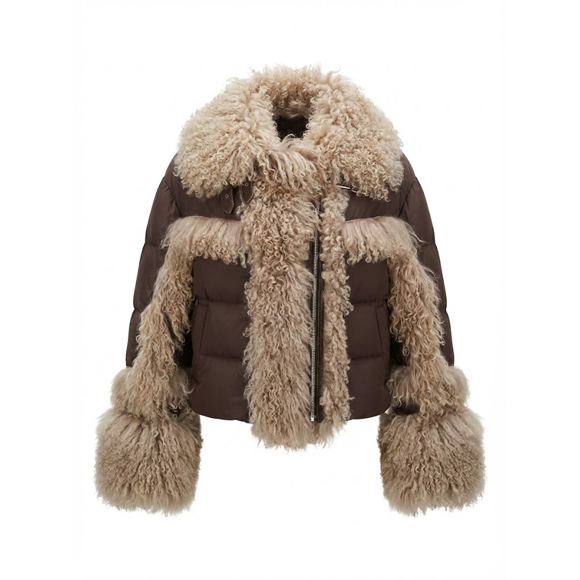 Kashani Women's Mongolian Lamb Trim Puffer Jacket