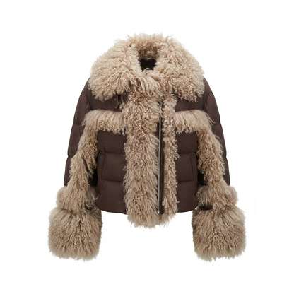 Kashani Women's Mongolian Lamb Trim Puffer Jacket