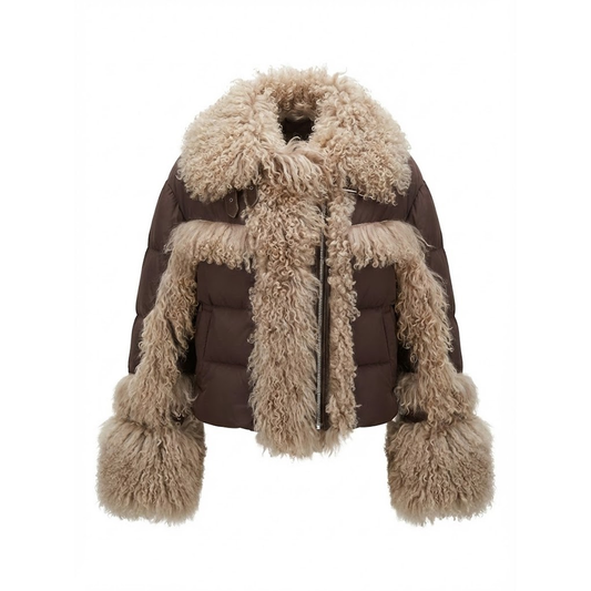 Kashani Women's Mongolian Lamb Trim Puffer Jacket