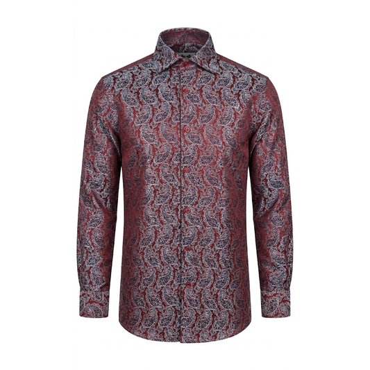 Leoni T821 Burgundy Paisley Button Up Shirt