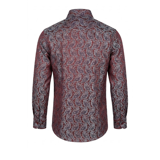 Leoni T821 Burgundy Paisley Button Up Shirt