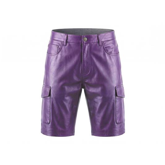 Kashani Purple Lambskin Leather Cargo Shorts