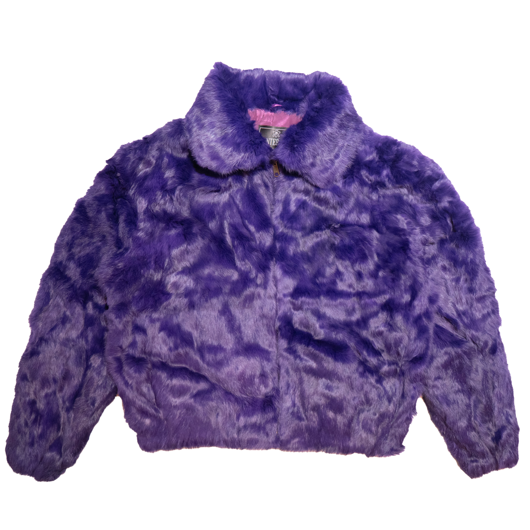 Kashani Men's Purple Rabbit Fur Hooded Bomber Jacket