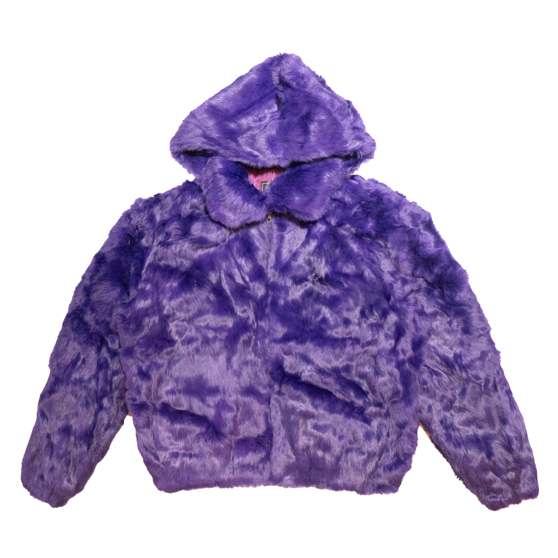 Kashani Men's Purple Rabbit Fur Hooded Bomber Jacket