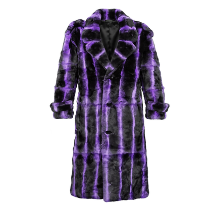 Kashani Men's Purple Full Length Rex Rabbit Trench Fur Coat