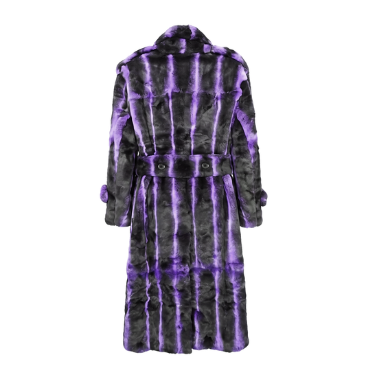 Kashani Men's Purple Full Length Rex Rabbit Trench Fur Coat