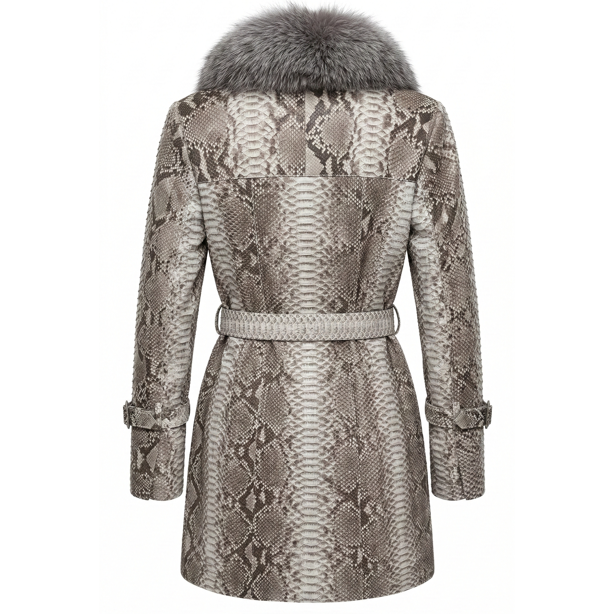 Barya NewYork Women's Natural Python Coat w/ Silver Fox Collar