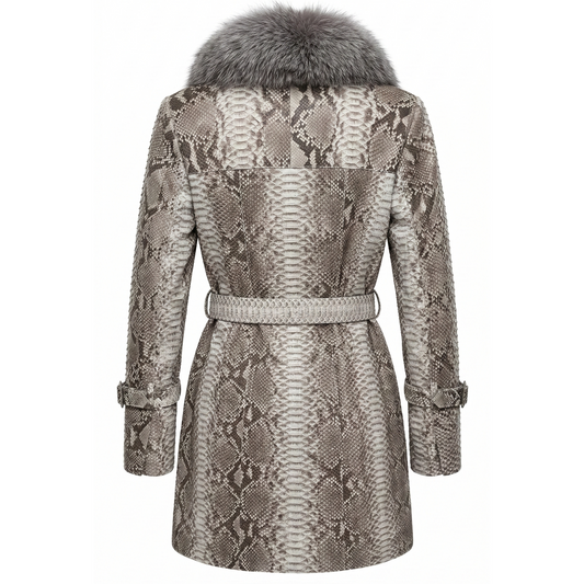 Barya NewYork Women's Natural Python Coat w/ Silver Fox Collar