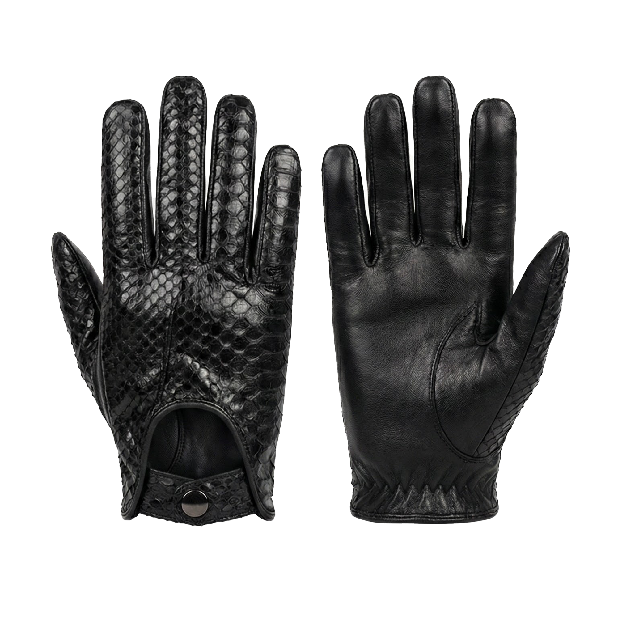 Kashani Black Python Lambskin Leather Gloves