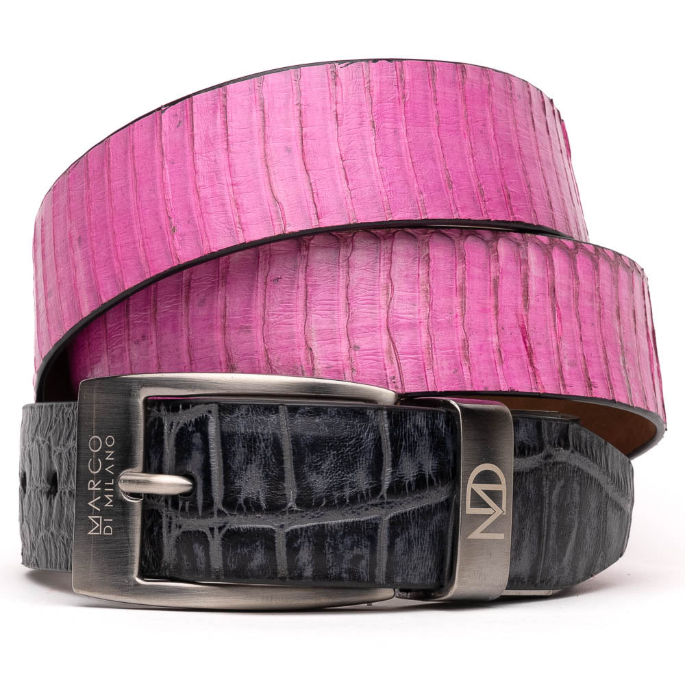 Marco Di Milano Crocodile & Cobra Belt Pink / Grey - Dudes Boutique