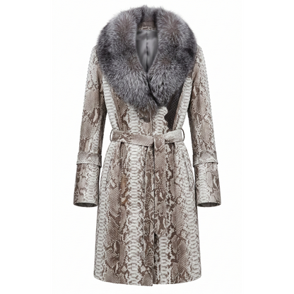 Barya NewYork Women's Natural Python Coat w/ Silver Fox Collar