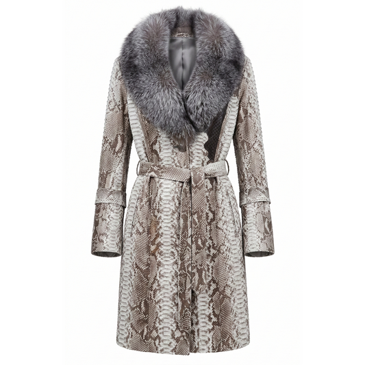 Barya NewYork Women's Natural Python Coat w/ Silver Fox Collar