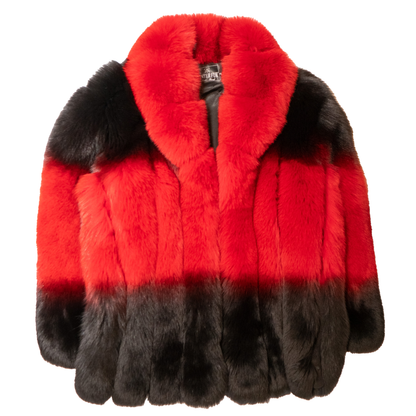 Kashani men's full red and black fox fur 3/4 coat