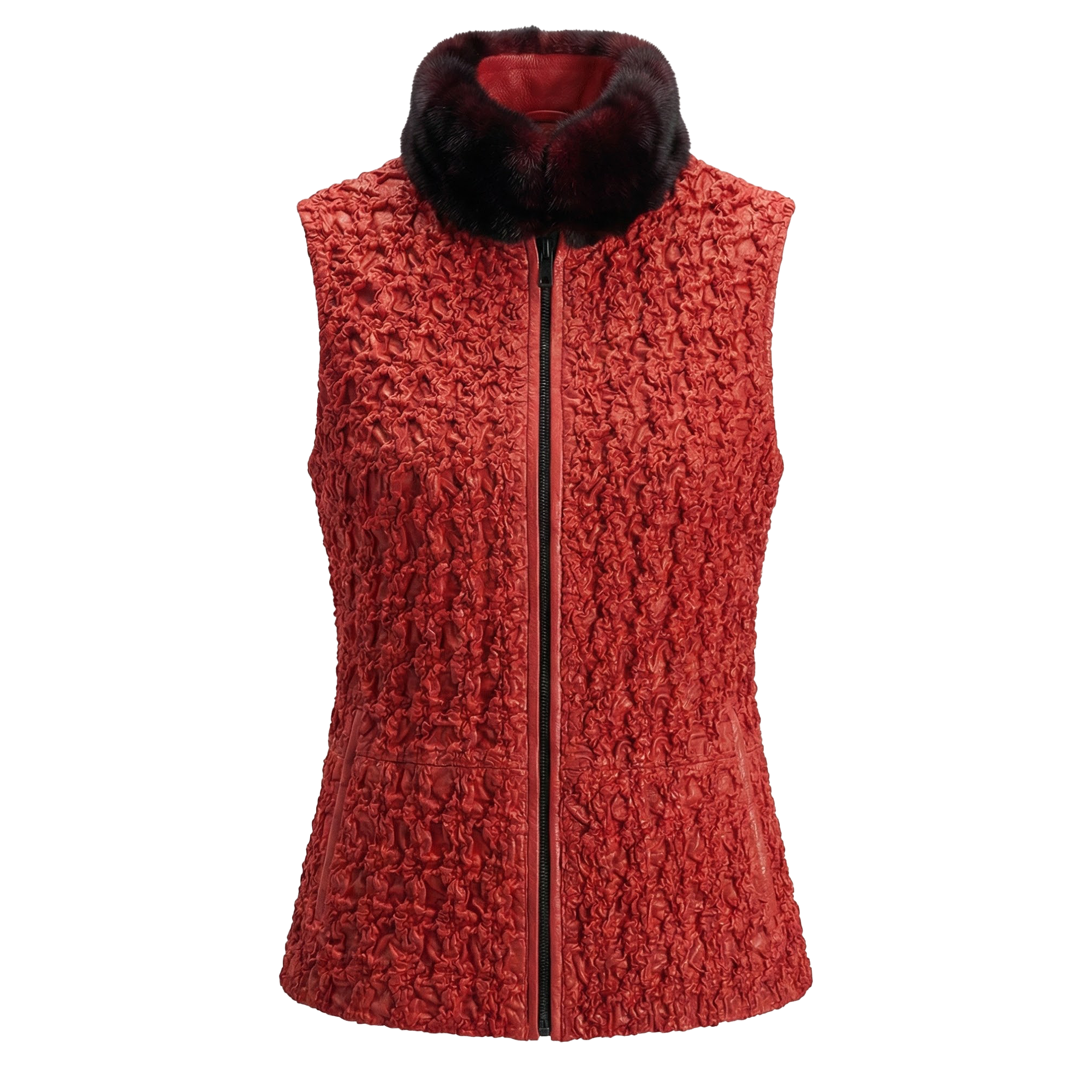 Emelda Women's Red Shrunken Lambskin Vest