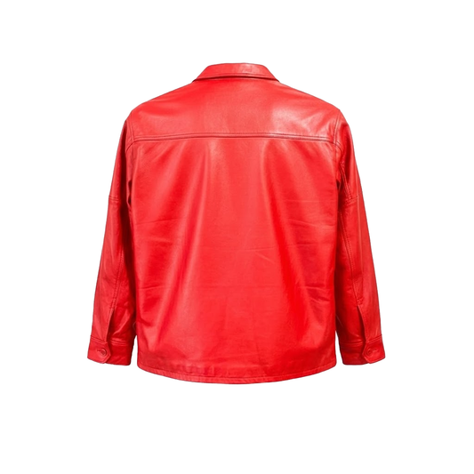 Kashani Men's Light Red Lambskin Button-Up Shirt