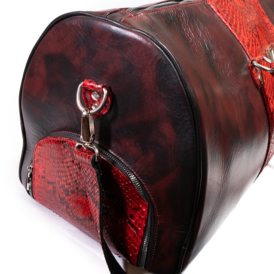 Marco Di Milano Hand Painted Red Python & Calfskin Duffle Bag - Dudes Boutique