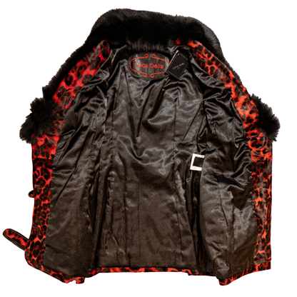 Kashani Women's Red Leopard Pony Hair Short Trench Jacket